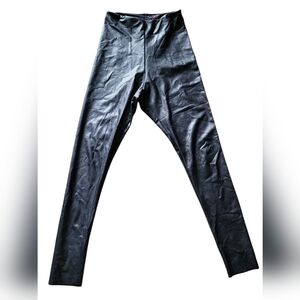 Spanx Commando Black Faux Leather PullOn Shapewear Leggings Sz M Punk Goth Biker